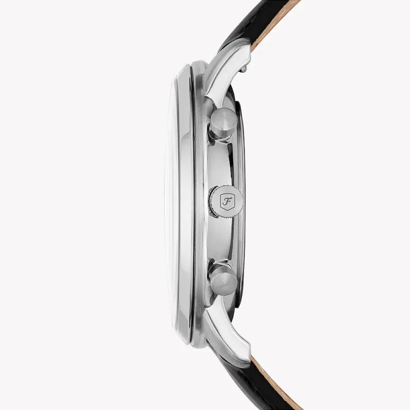 Fossil Men's Silver Stainless Steel, Black Leather | Fs5452