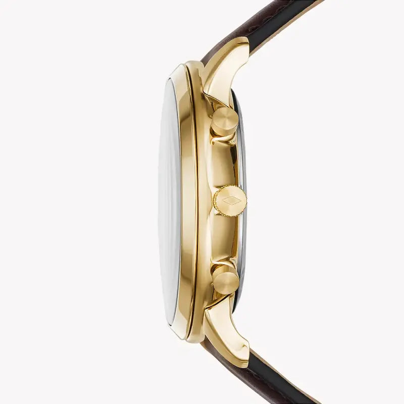 Fossil Men's Gold Stainless Steel, Dark Brown Leather | Fs5763