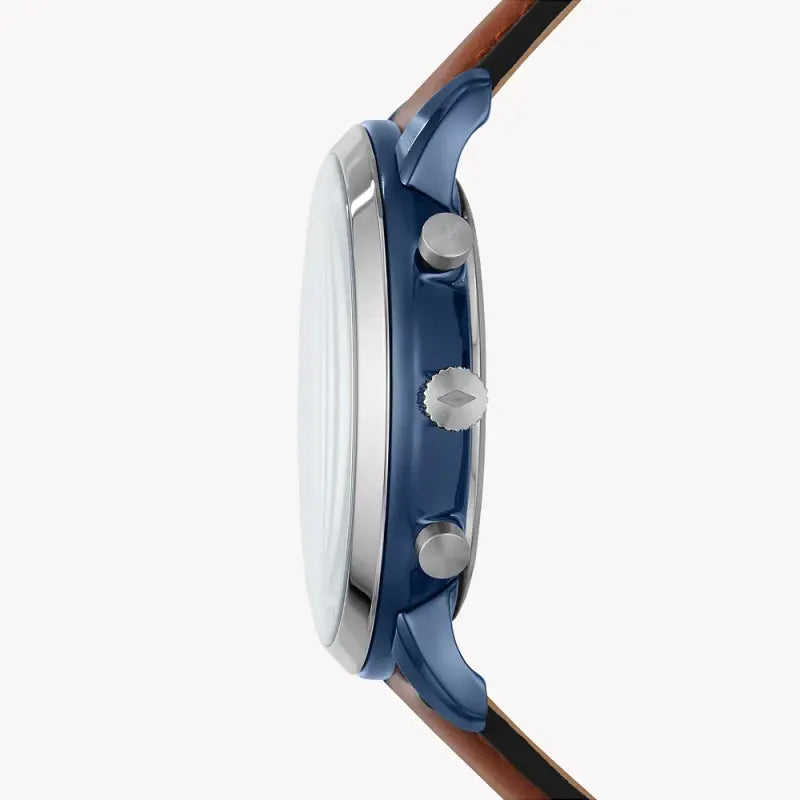 Fossil Men's Silver Stainless Steel, Brown Leather | Fs5791