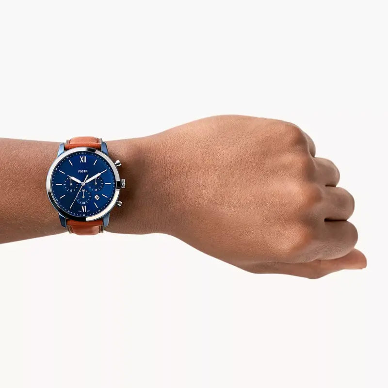 Fossil Men's Silver Stainless Steel, Brown Leather | Fs5791