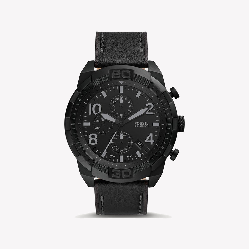 Fossil Bronson Chronograph Black Dial Black Leather Strap Watch for Men