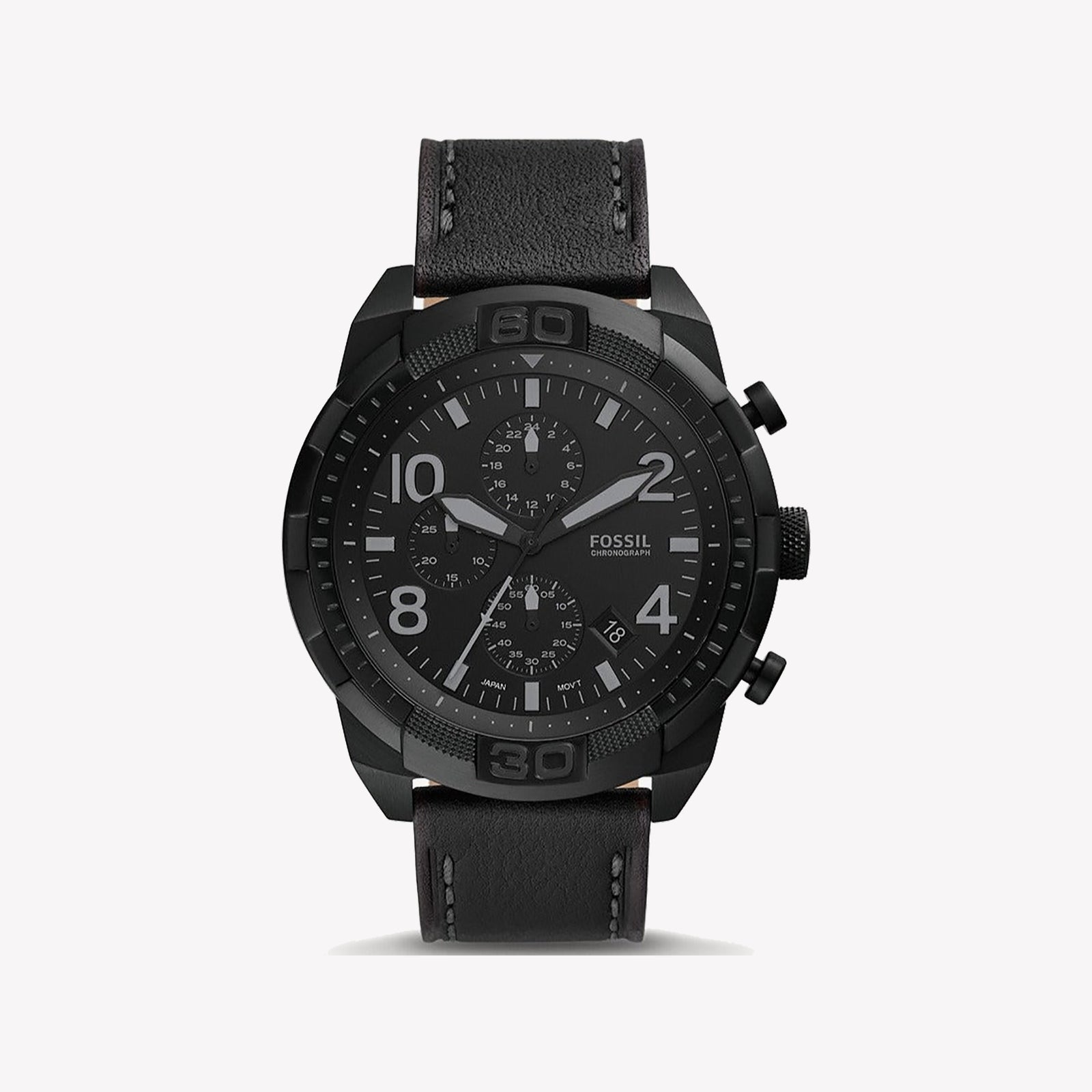 Fossil Bronson Chronograph Black Dial Black Leather Strap Watch for Men