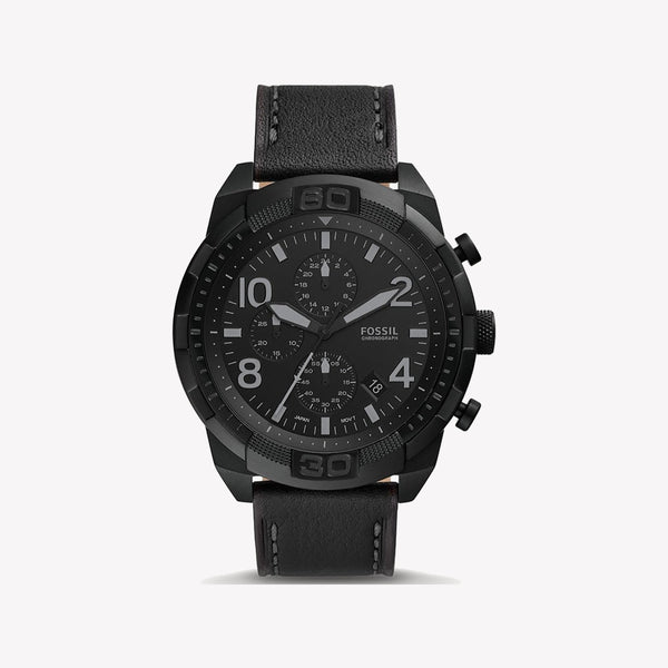 Fossil Bronson Chronograph Black Dial Black Leather Strap Watch for Men