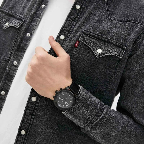 Fossil Bronson Chronograph Black Dial Black Leather Strap Watch for Men
