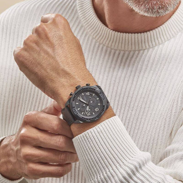 Fossil Bronson Chronograph Black Dial Black Leather Strap Watch for Men