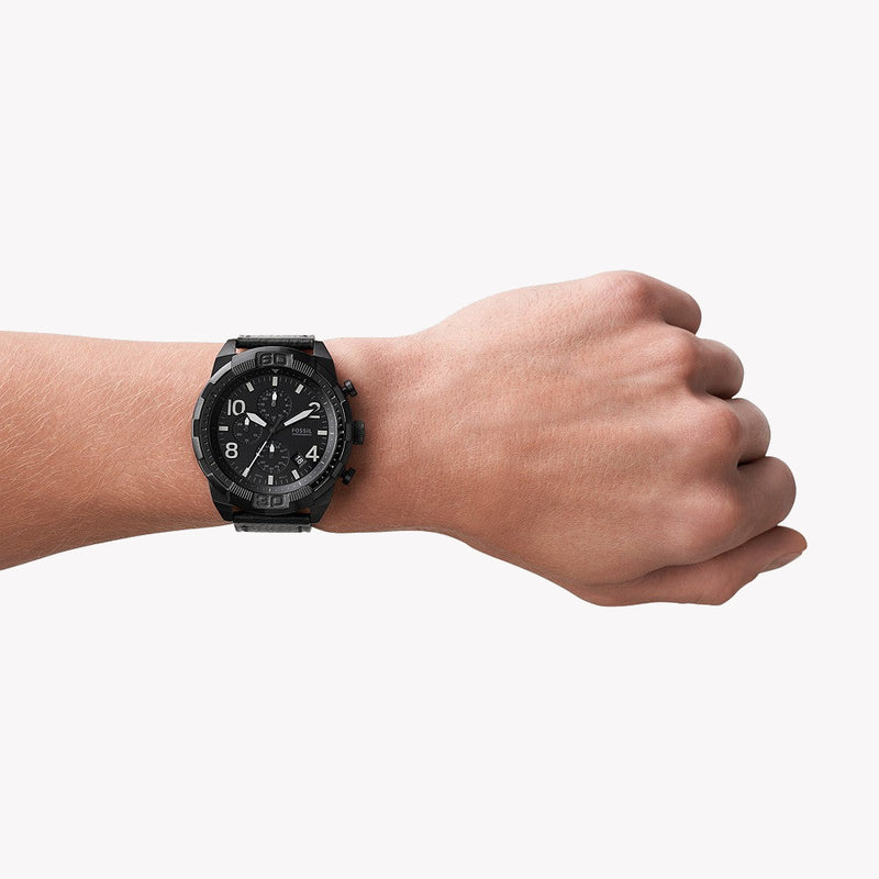 Fossil Bronson Chronograph Black Dial Black Leather Strap Watch for Men