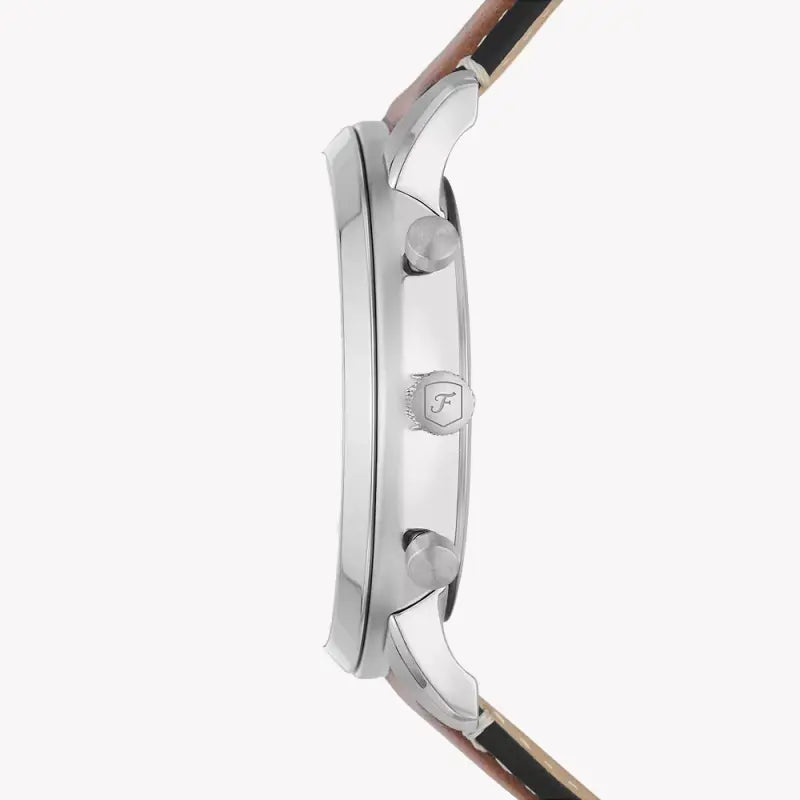 Fossil Men's Silver Stainless Steel, Brown Leather | Fs5963