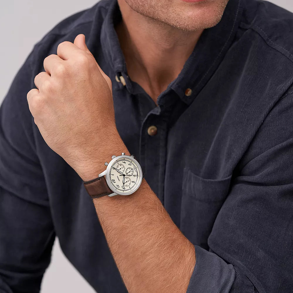 Fossil Men's Stainless Steel/Leather Watch | Fs6022