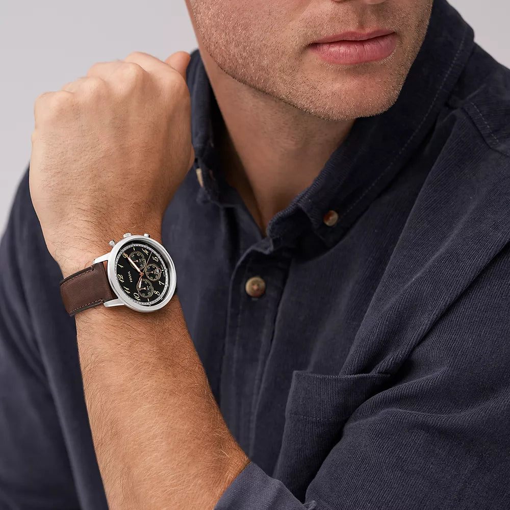 Fossil Men's Silver/Brown Leather Watch | Fs6024