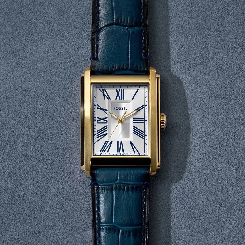 Fossil Men's Gold Stainless Steel, Blue Leather | Fs6076