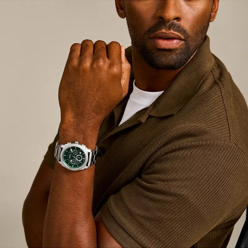Fossil Men's Silver Stainless Steel, Dark Green Dial | Fs6079