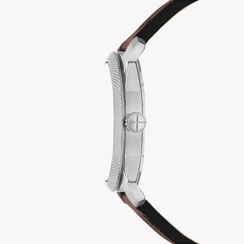 Fossil Men's Silver & Brown Leather Watch, Dark Green Dial | Fs6085