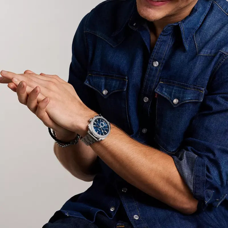 Fossil Men's Silver Watch, Dark Blue Dial | Fs6096