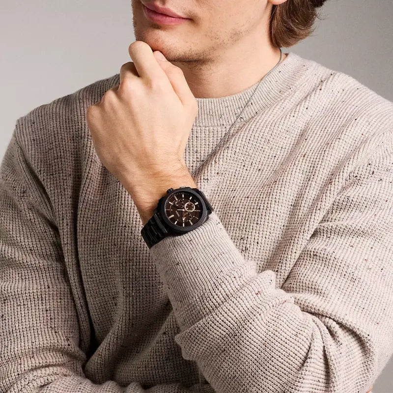 Fossil Men's Black Stainless Steel Watch, Brown Dial | Fs6097