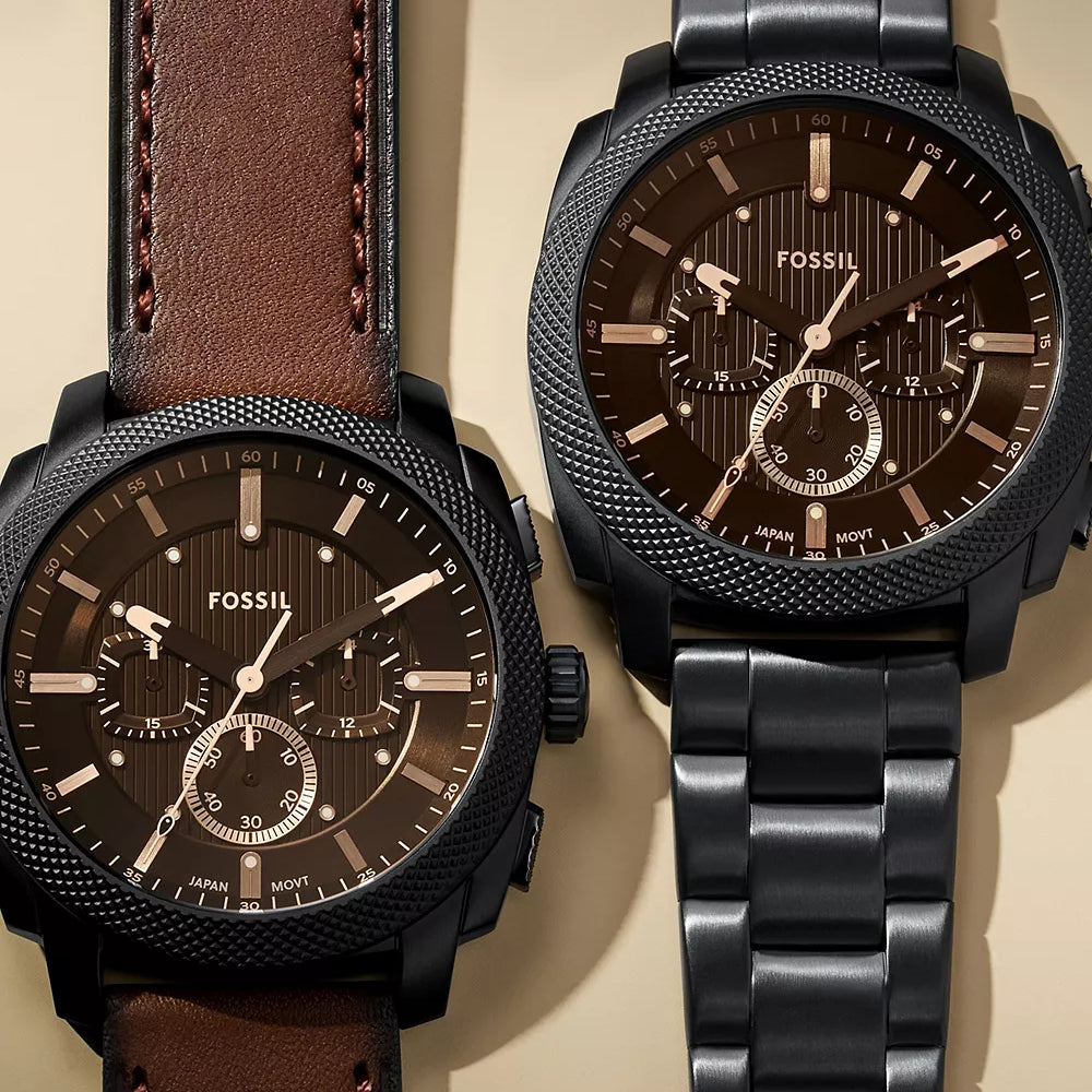 Fossil Men's Black Stainless Steel Watch, Brown Dial | Fs6097