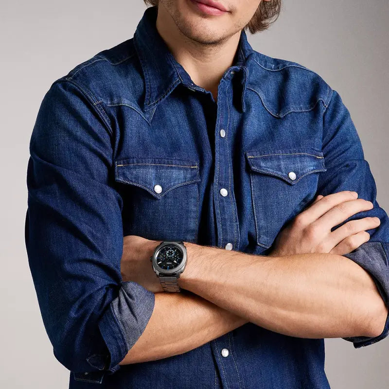 Fossil Men's Grey Stainless Steel Watch, Black Dial | Fs6098