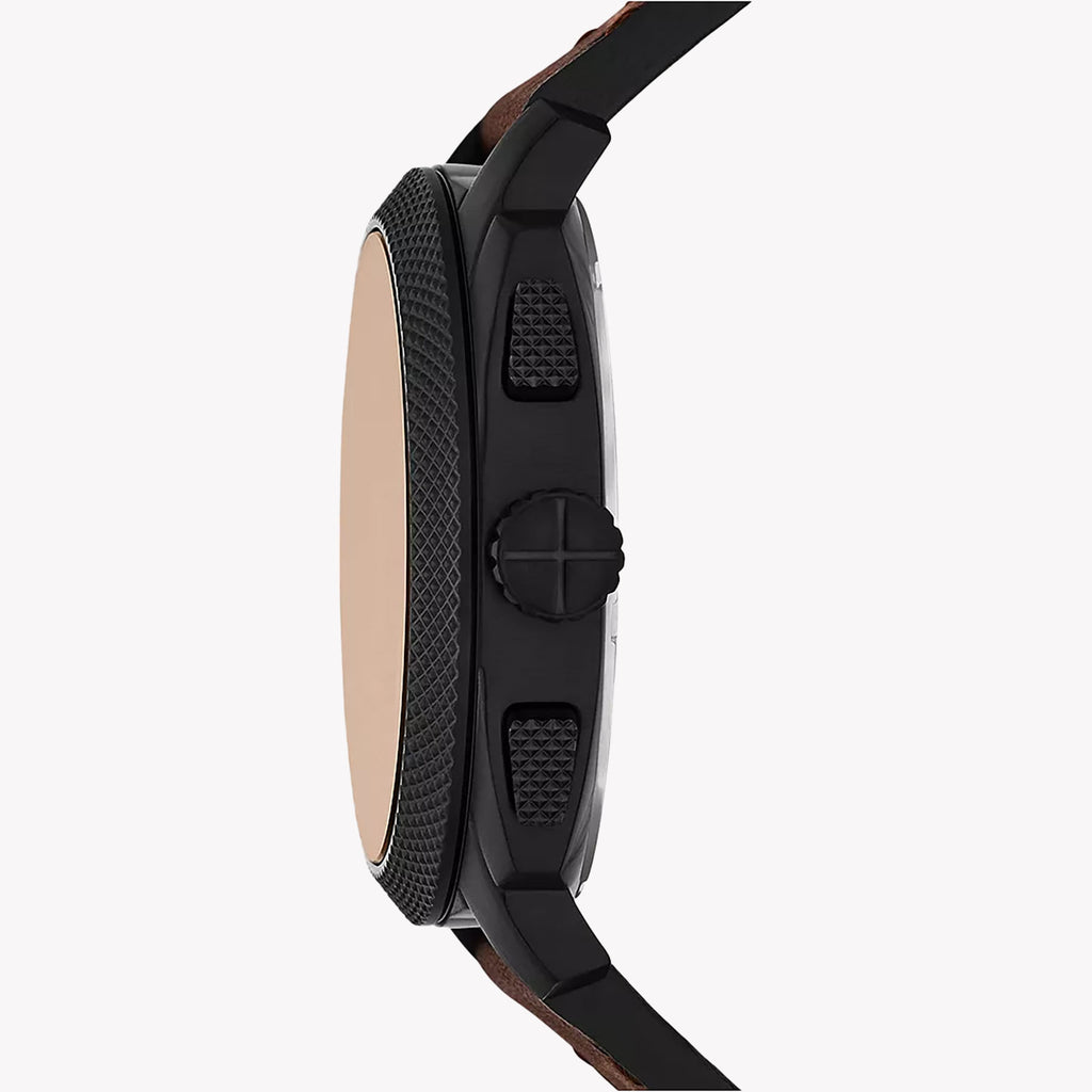 Fossil Men's Black Leather Watch, Stainless Steel | Fs6101