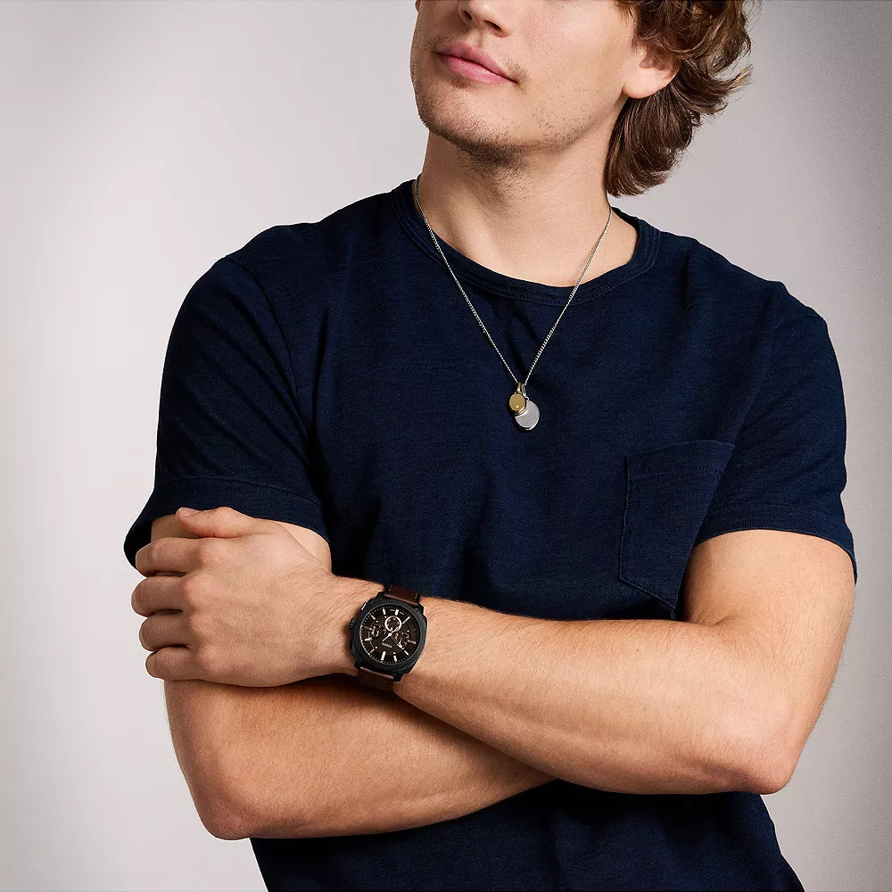 Fossil Men's Black Leather Watch, Stainless Steel | Fs6101