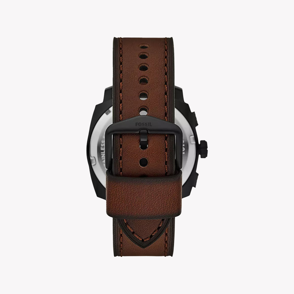 Fossil Men's Black Leather Watch, Stainless Steel | Fs6101