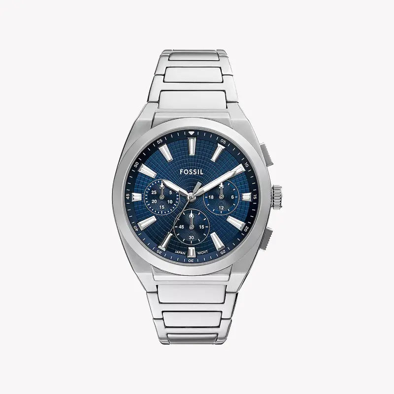 Fossil Men's Silver Watch, Dark Blue Dial | Fs6104