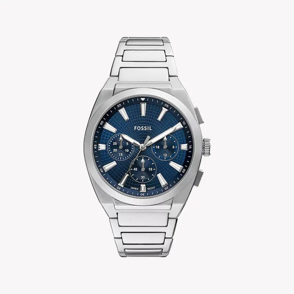 Fossil Men's Silver Watch, Dark Blue Dial | Fs6104