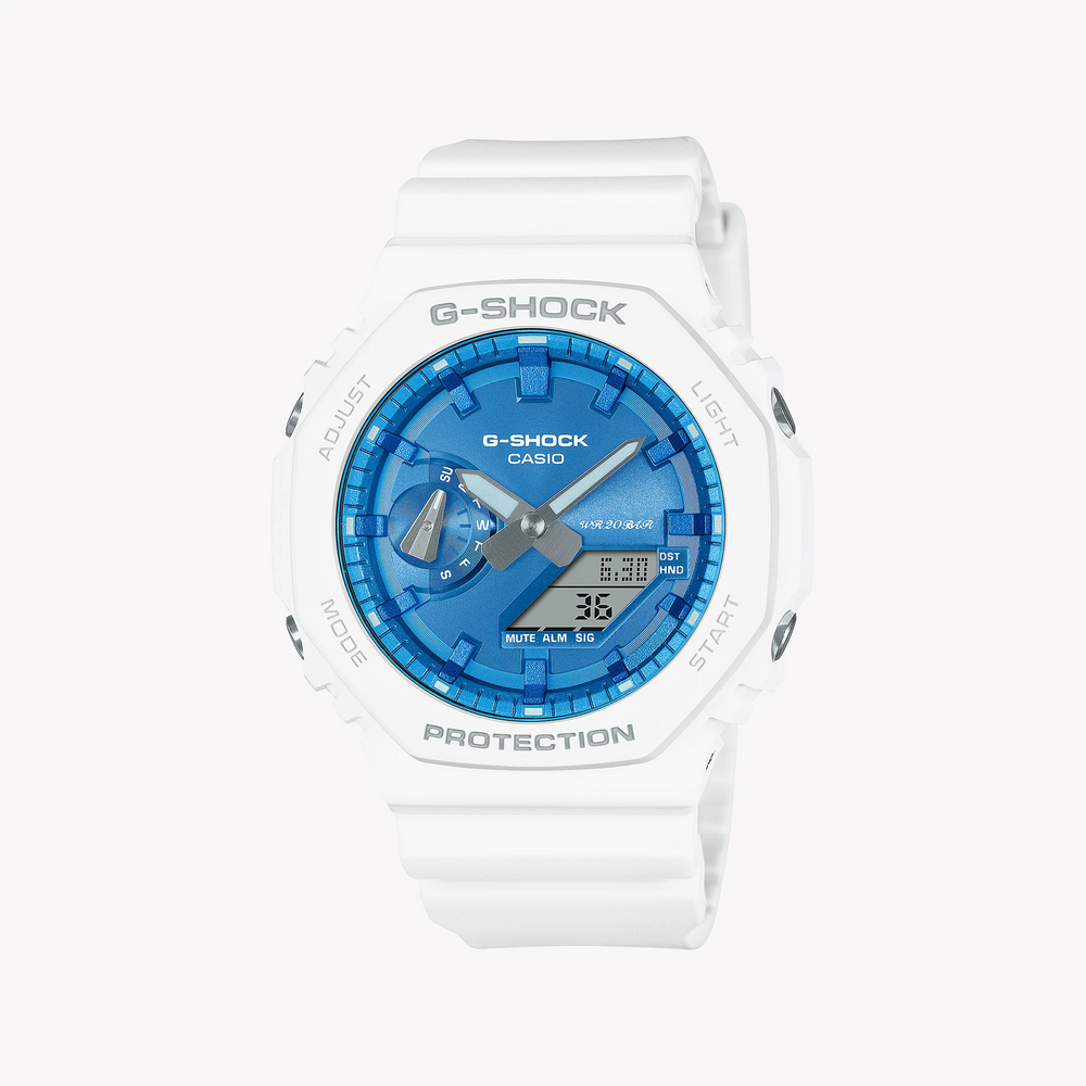 Casio Men's White Resin Watch, Blue Dial | Ga-2100ws-7aer by i-watch