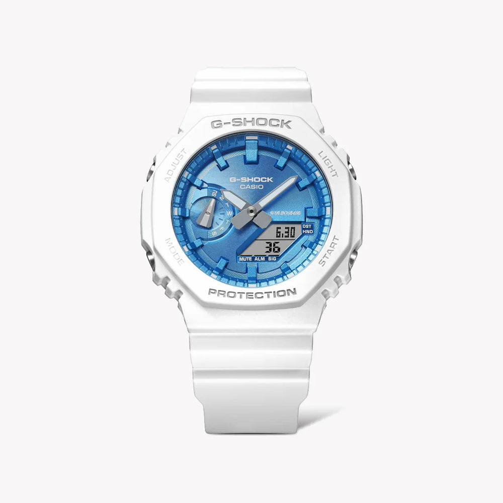 Casio Men's White Resin Watch, Blue Dial | Ga-2100ws-7aer by i-watch