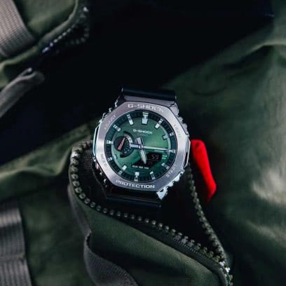 Casio G-Shock Men's Silver & Green Watch, Resin Band | Gbm-2100a-1a3er