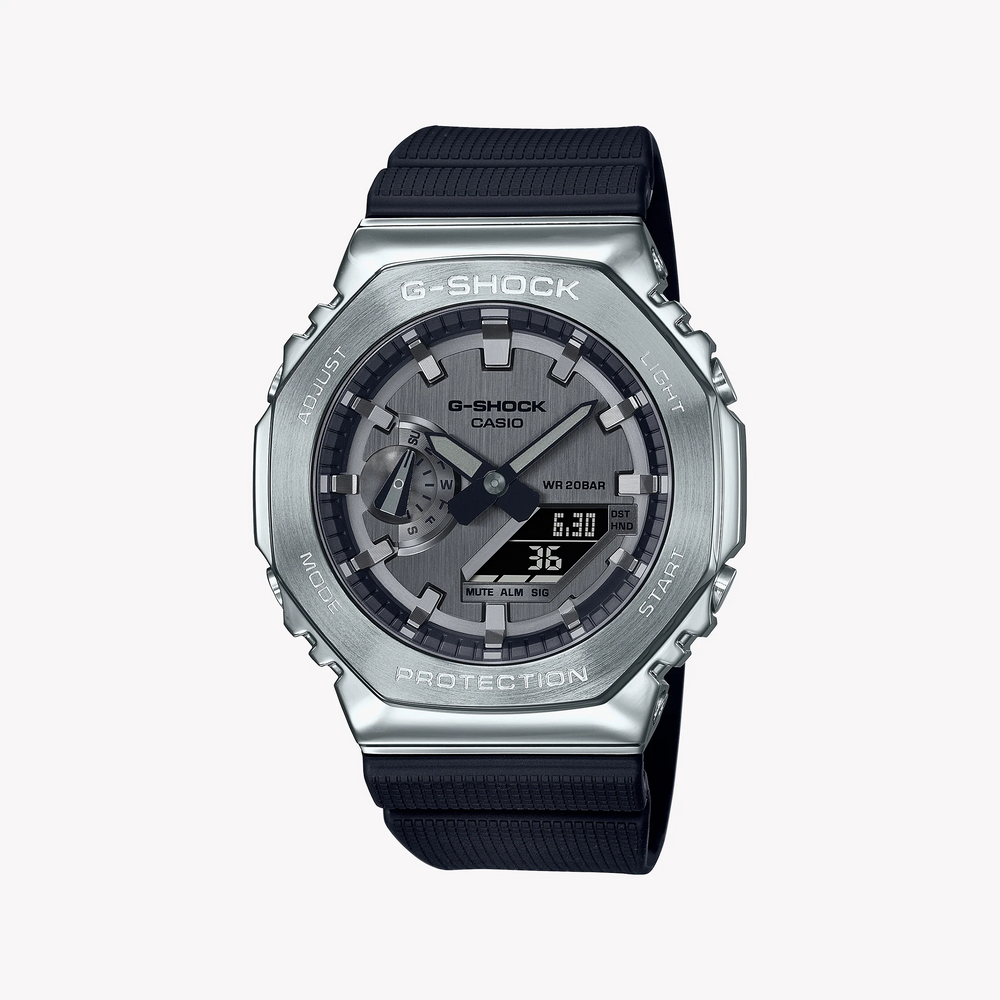 G-Shock Men's Silver & Black Resin Watch, Gray Dial | Gm-2100-1aer