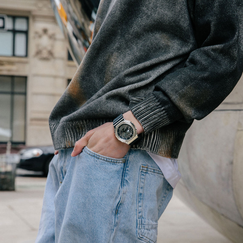 G-Shock Men's Silver & Black Resin Watch, Gray Dial | Gm-2100-1aer