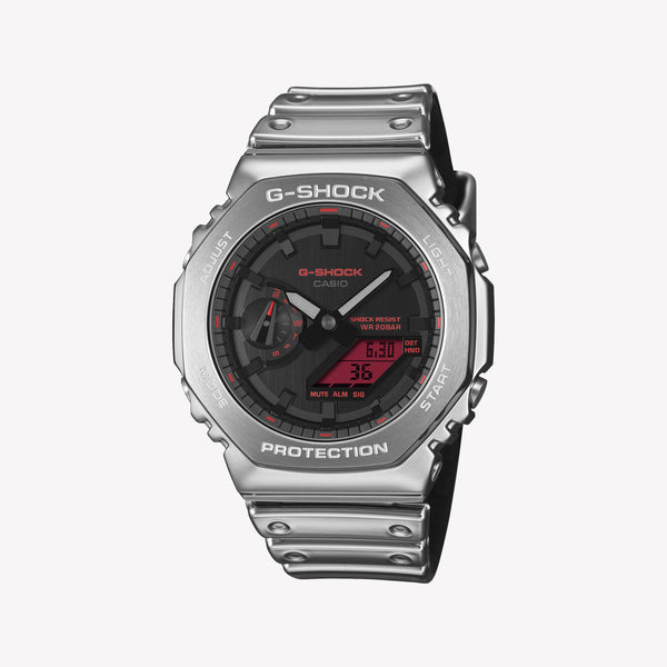 G-Shock GM-2100YRA-8AER Silver Metal-Clad Watch with Red Accents