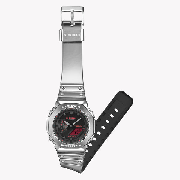 G-Shock GM-2100YRA-8AER Silver Metal-Clad Watch with Red Accents