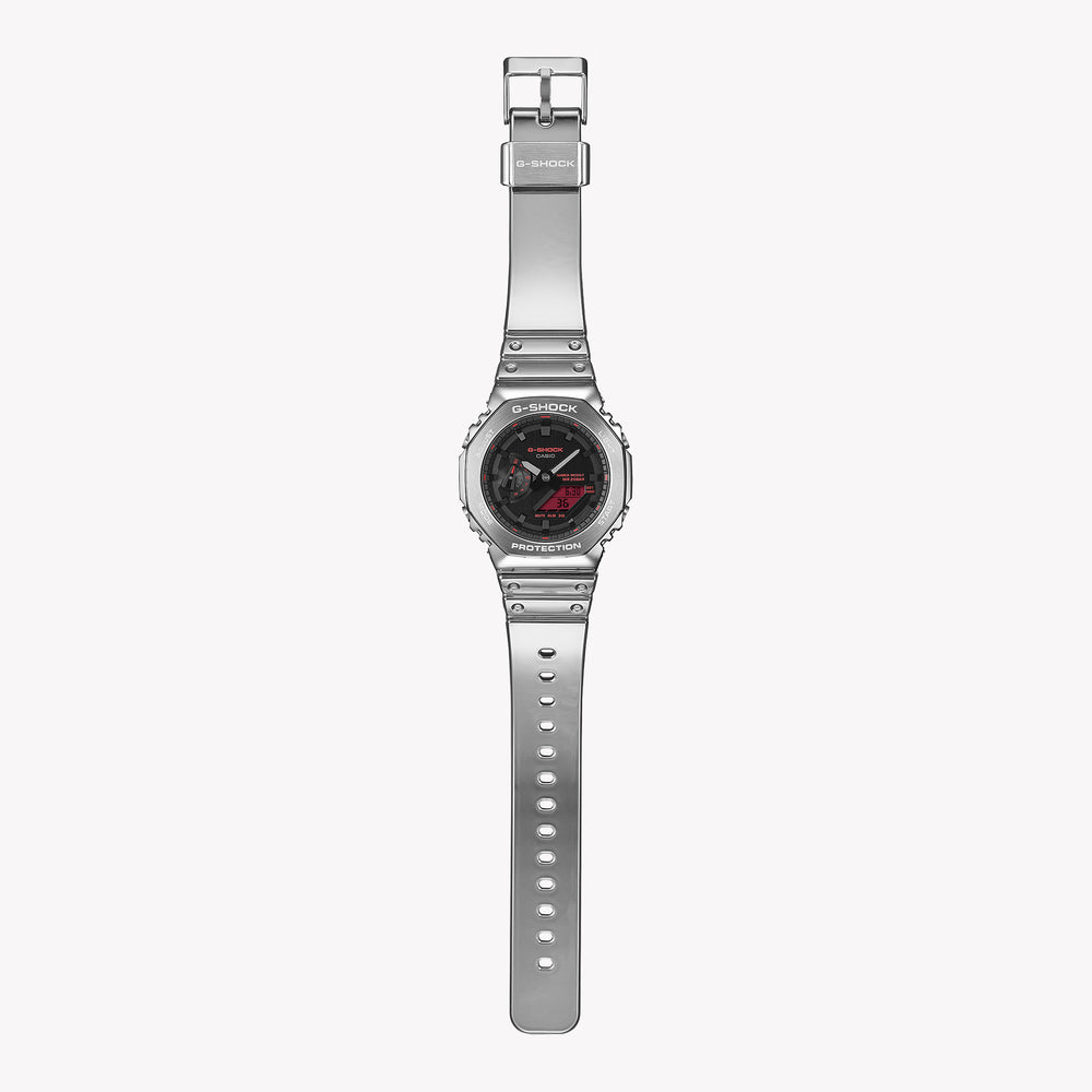 G-Shock GM-2100YRA-8AER Silver Metal-Clad Watch with Red Accents