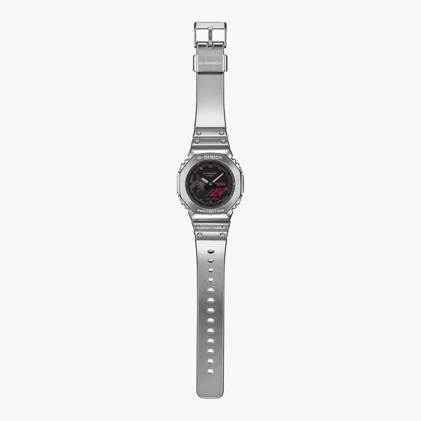 G-Shock GM-2100YRA-8AER Silver Metal-Clad Watch with Red Accents