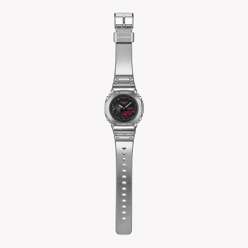 G-Shock GM-2100YRA-8AER Silver Metal-Clad Watch with Red Accents