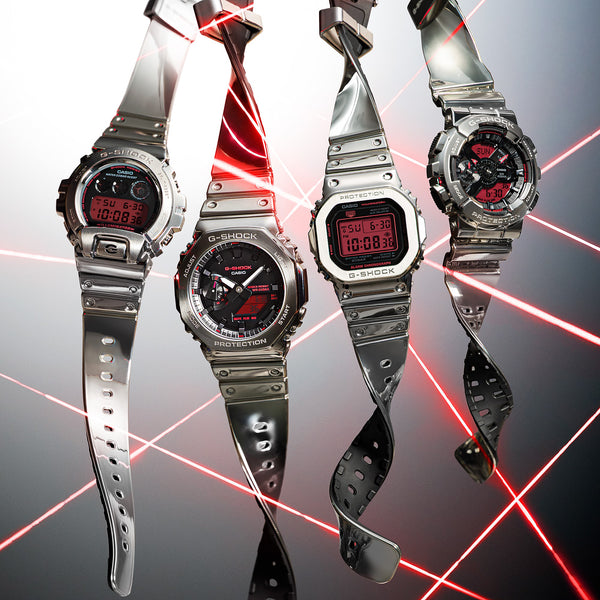 G-Shock GM-2100YRA-8AER Silver Metal-Clad Watch with Red Accents