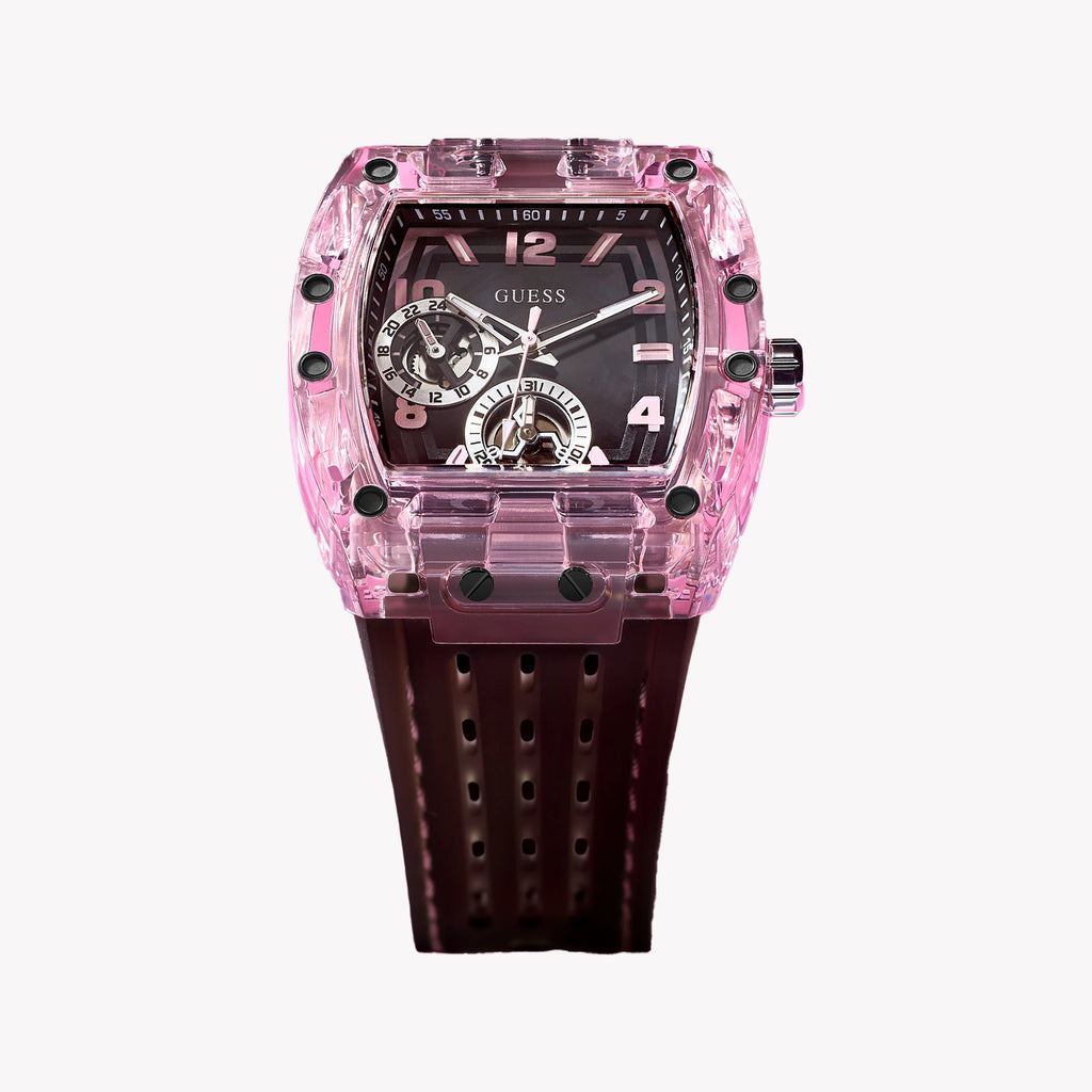 GUESS Men's Pink/Black Silicone Watch | GW0032G3