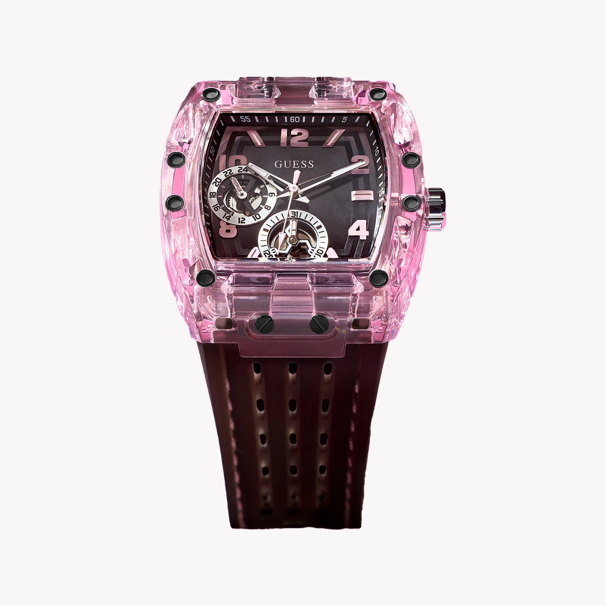 GUESS Men's Pink/Black Silicone Watch | GW0032G3