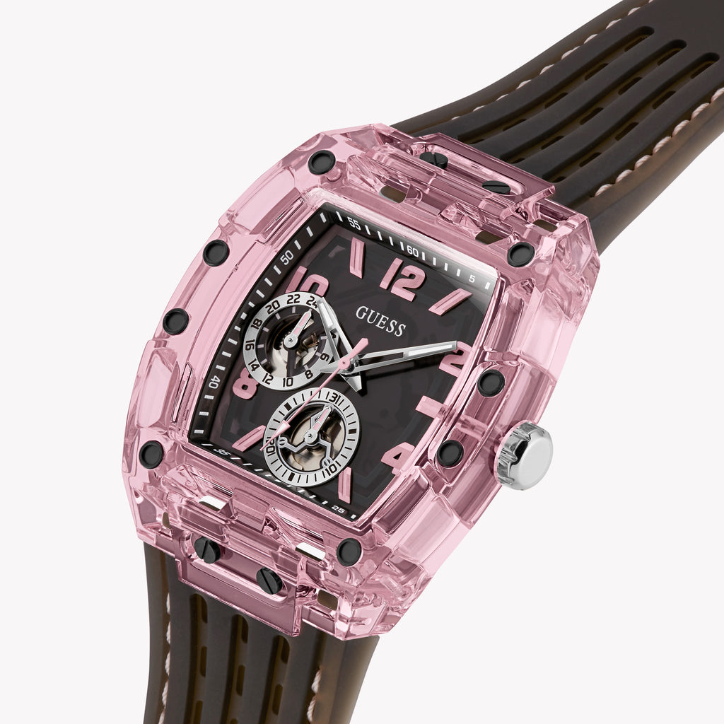 GUESS Men's Pink/Black Silicone Watch | GW0032G3