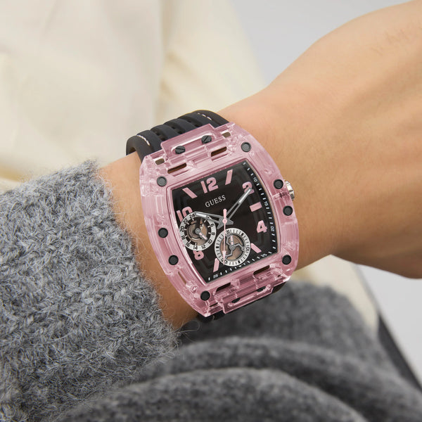 GUESS Men's Pink/Black Silicone Watch | GW0032G3 by i-watch