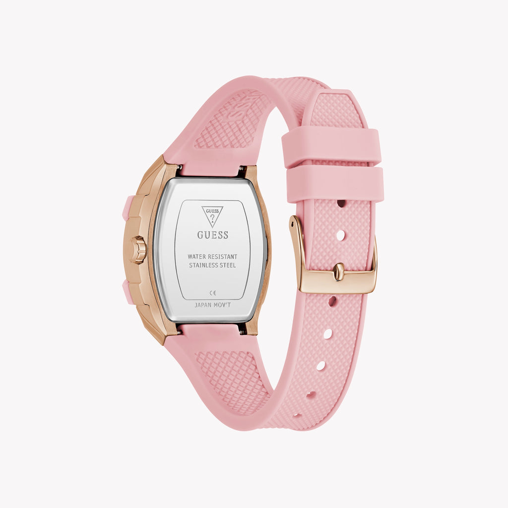 GUESS Women's Pink Silicone Watch, Recycled Steel | GW0032L7