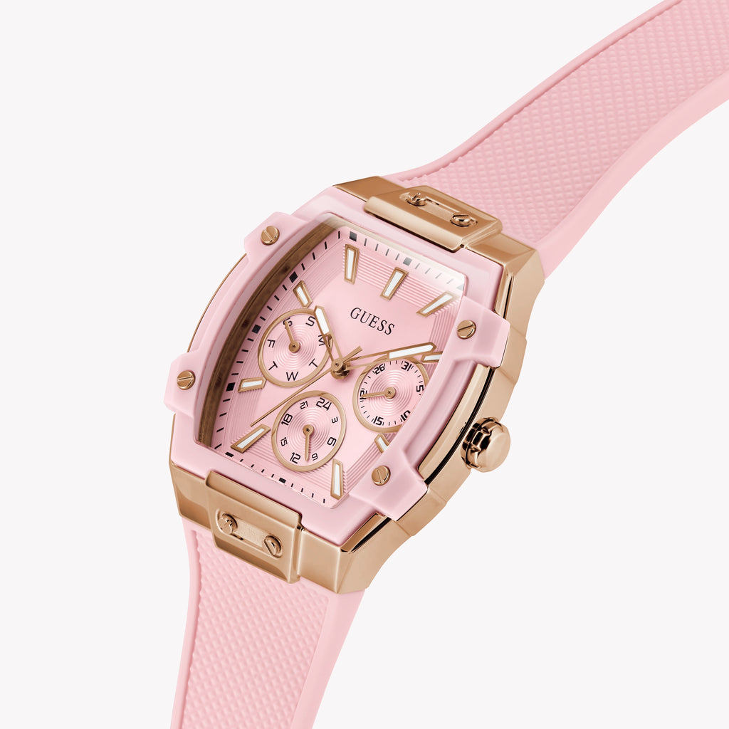 GUESS Women's Pink Silicone Watch, Recycled Steel | GW0032L7