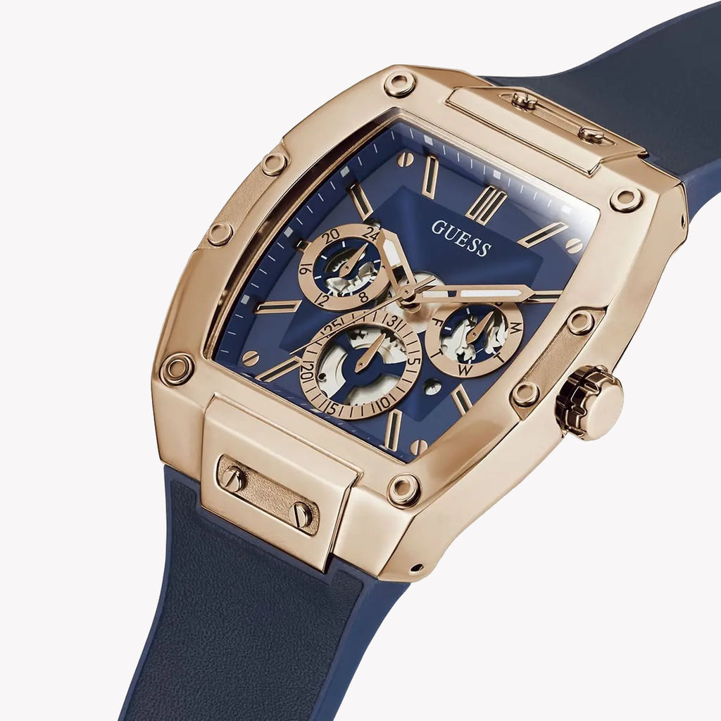 Guess Men's Rose Gold/Dark Blue Watch | Gw0202g4