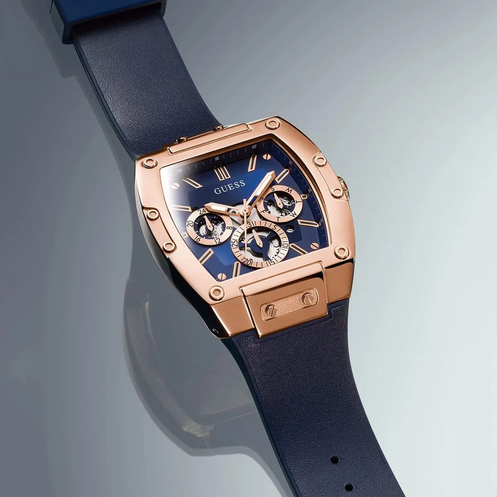 Guess Men's Rose Gold/Dark Blue Watch | Gw0202g4