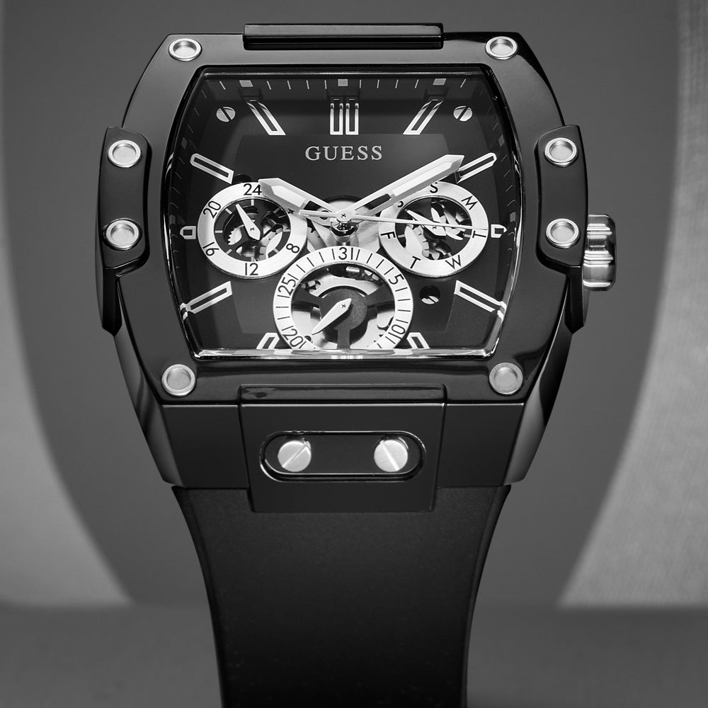 Guess Men's Black Silicone, Multicolor Dial | Gw0203g3