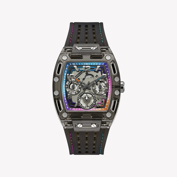 GUESS PHOENIX Multifunction (42mm) Skeleton Dial / Black Silicone Strap