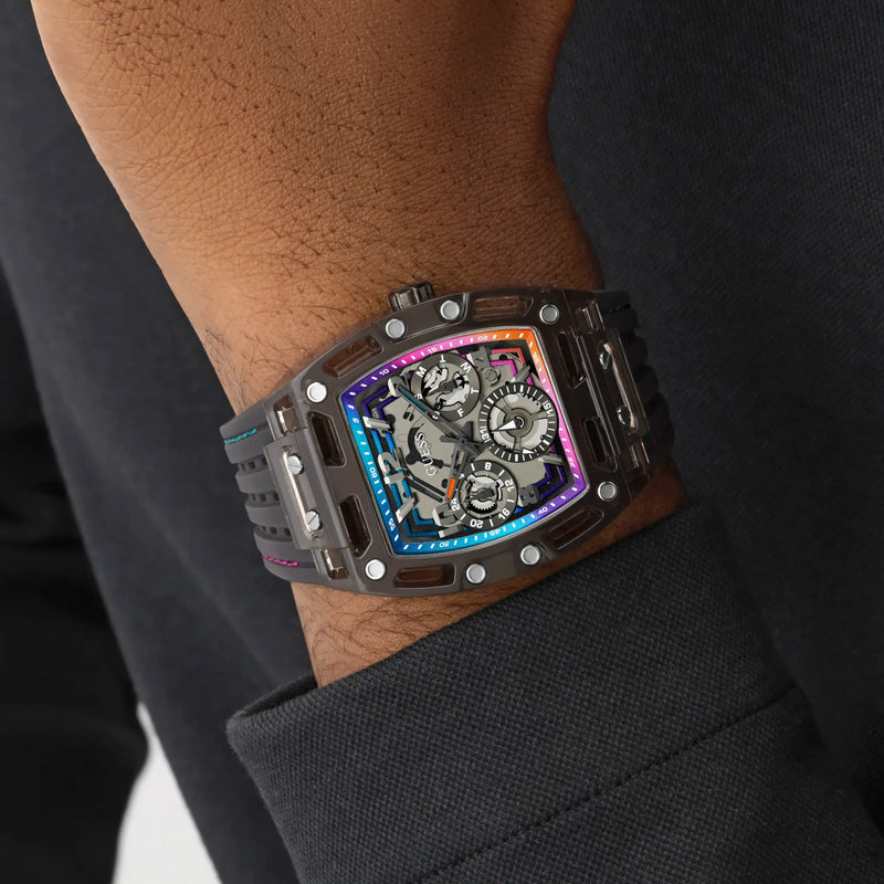 GUESS PHOENIX Multifunction (42mm) Skeleton Dial / Black Silicone Strap