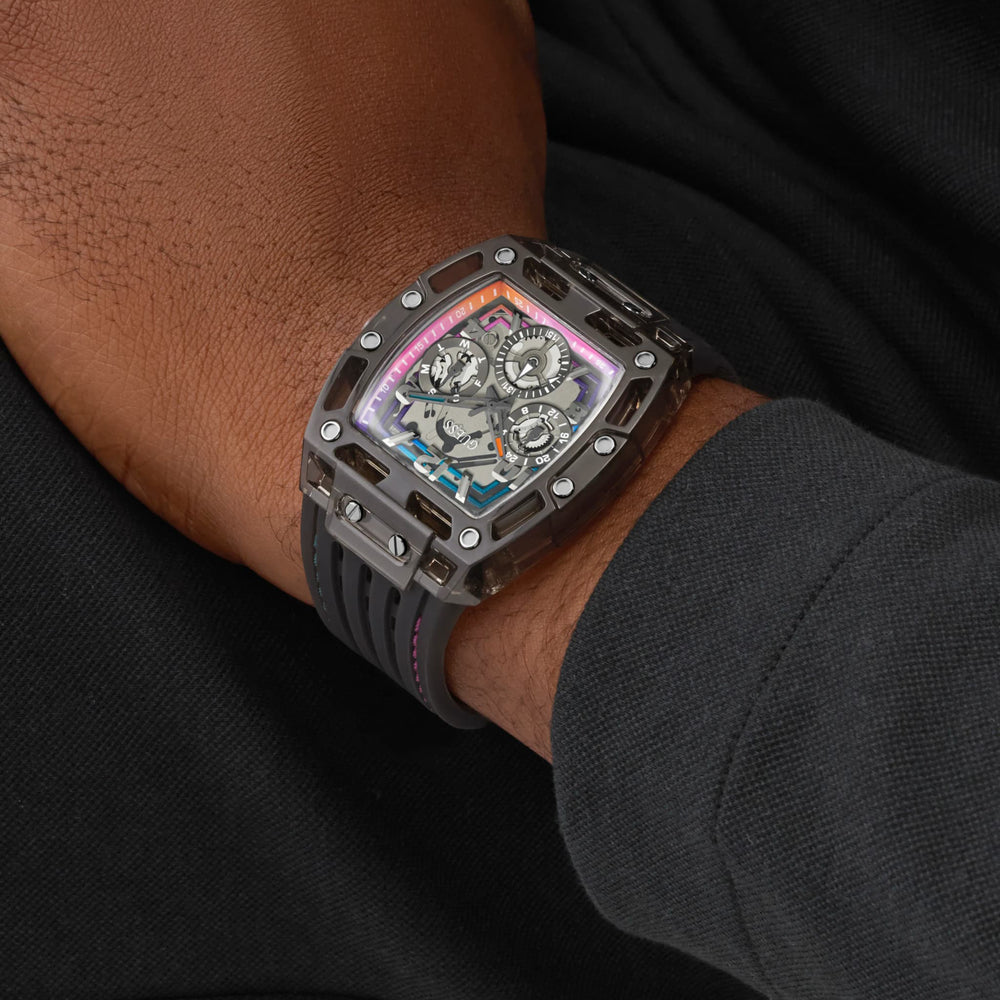 GUESS PHOENIX Multifunction (42mm) Skeleton Dial / Black Silicone Strap