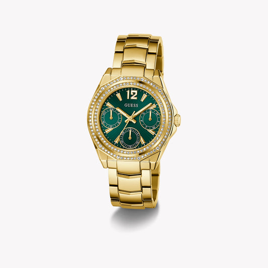 GUESS Women's Green Dial Gold Watch, Recycled Steel | GW0685L5