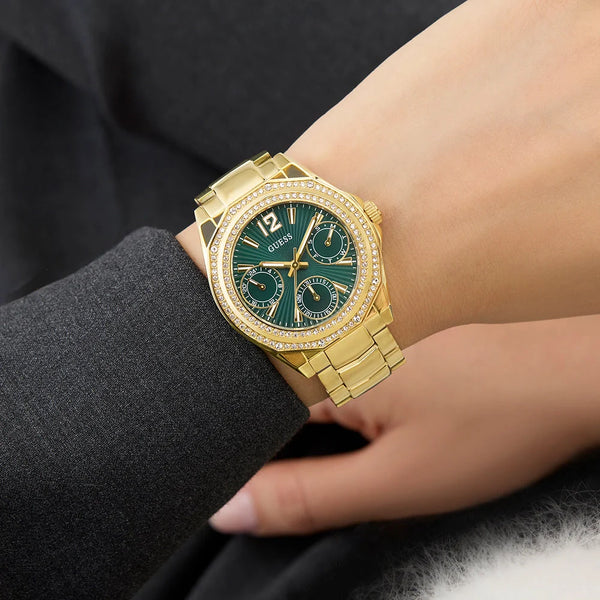 GUESS Women's Green Dial Gold Watch, Recycled Steel | GW0685L5 by i-watch